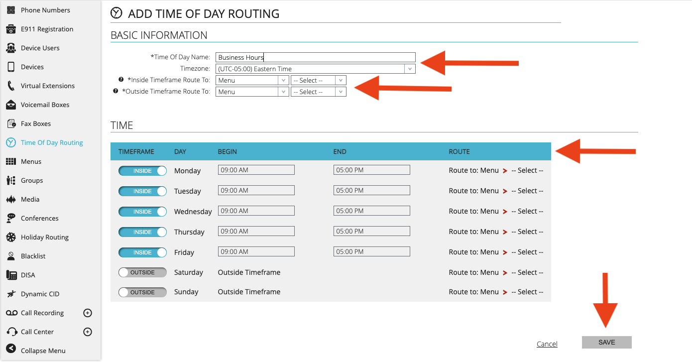 Simplifi Contact (Core) Create a Time of Day Routing
